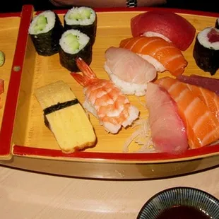 sushi platter with various types of sushi