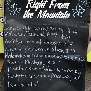 Menu for Sunday 8-30-20