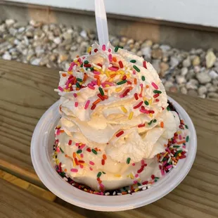 Brownie sundae with sprinkles.  There was a brownie under all that!