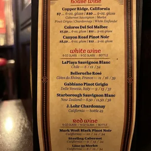 Wine menu