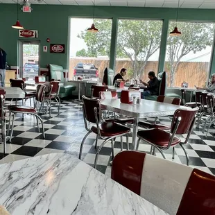 a view of the dining area