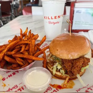 Fried Chicken Sandwich - Nashville Hot &amp; Sweet Potato Fries