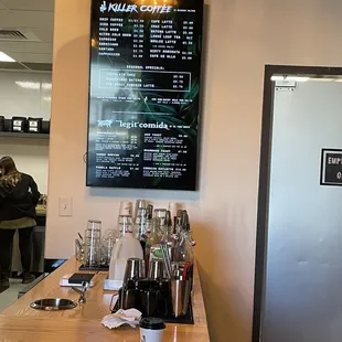 a menu on the wall