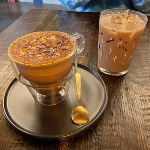 Brûlée latte (left) Iced latte (right)