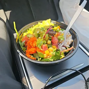 Poke bowl with 3 proteins.