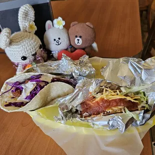 Fish taco and pork taco