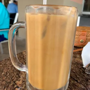 a glass of iced coffee