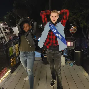 Birthday boy Coach Brenden having fun with his Aunt Es.