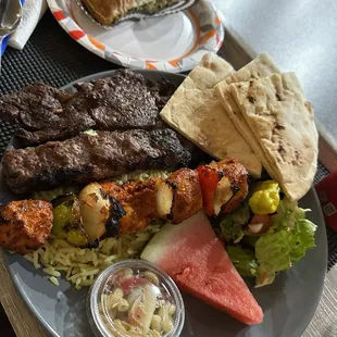 Mix grill 3kabab skewers and baklava