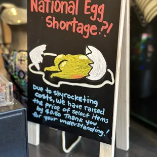 a sign for national egg shortage