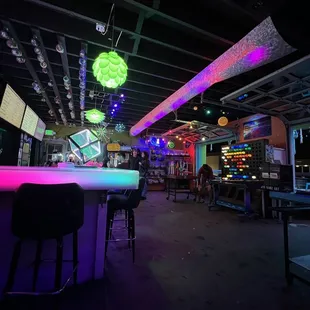 a bar with neon lights