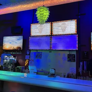 a bar with neon lights