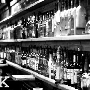 a row of liquor bottles