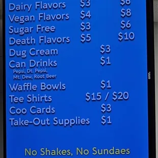 prices on a sign