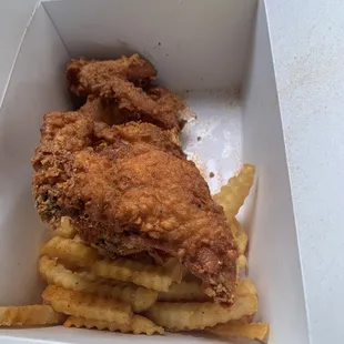 Fried chicken dinner with no Cole slaw or bread