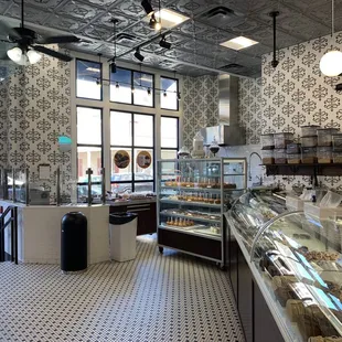 the interior of a bakery