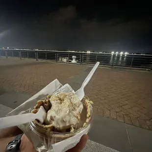 Yellow cake batter + Praline ice cream