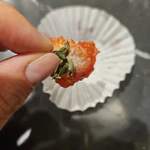 Noticed too late, strawberry in white chocolate. It's definitely spoiled and mold is visible. I was told they were made in the morning...