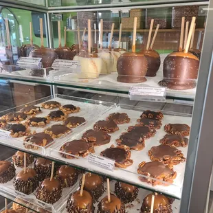 a display case of chocolate covered caramels