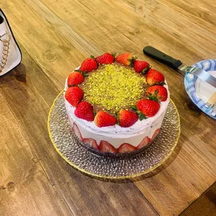 a cake with strawberries