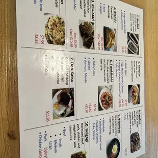 a menu on a wall