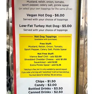 Menu @ Open All Year Long! Kim &amp; Carlos Hot Dog Stand . Museum Campus.Chicago IL Cool!
