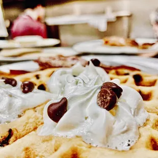 Nice Fluffy Waffle with Chocolate Chip and whip cream!