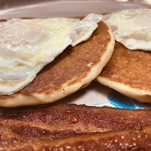 Breakfast #2 Egg on top of Pancakes with Bacon