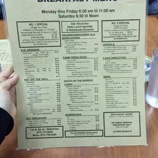 Breakfast menu