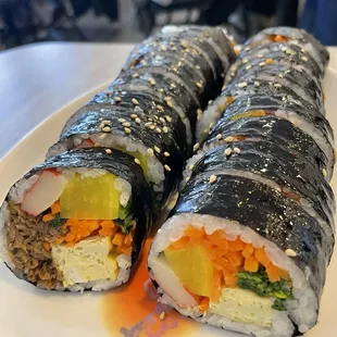 Beef Kim bap and veggie Kim bap