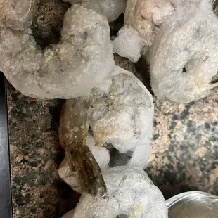 Freezer burnt, weird shrimp.