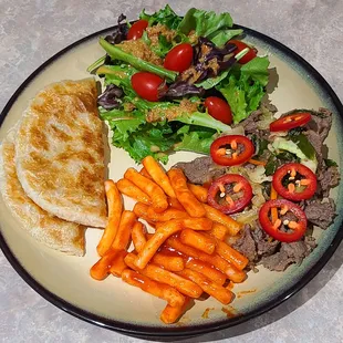 My dinner made from ingredients bought at Kim Bros! Bulgogi, Tteokbokki and a wondful Sweet Potato Pancake.