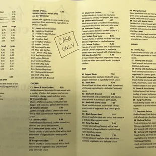 the menu of the restaurant