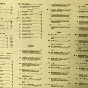 the menu of the restaurant