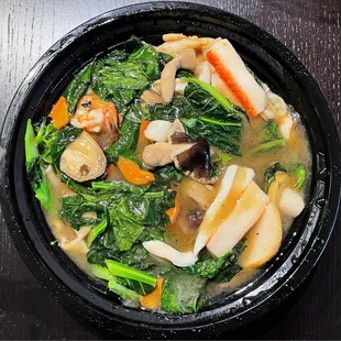 a bowl of soup on a table