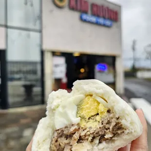 Inside of the Banh bao *new recipe* ($3.50). It was so fluffy and filled with meat and egg! 3/23/2024