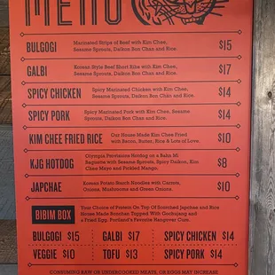 Current menu