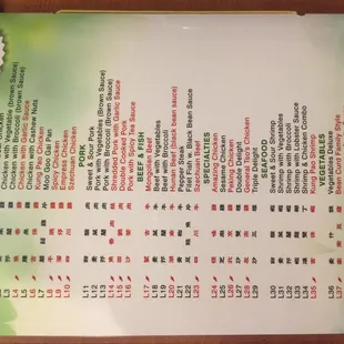 menu