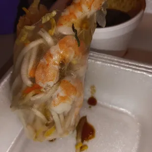 Terrible representation of a shrimp spring roll.