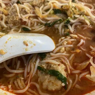 Bun rieu after I had mixed everything.