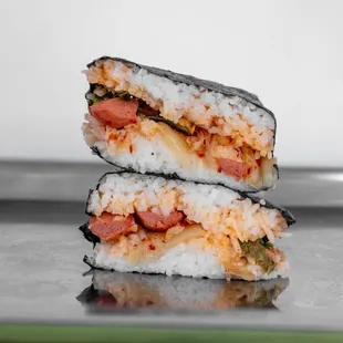 a stack of sushi rolls