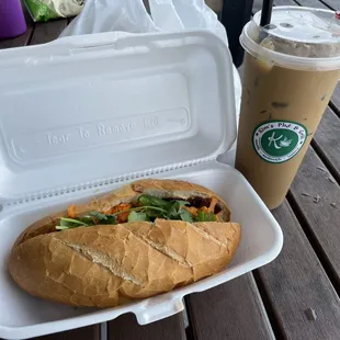 B1. Banh Mi Thit Nuong - Grill Pork Sandwitch, with egg added in. Plus Cafe Sua Da - Vietnamese Coffee. Both were great