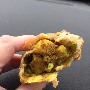Check out the tasty potato &amp; pea and spice filled samosas!
