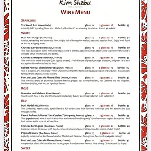 Wine Menu