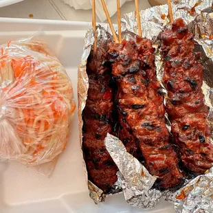 skewers of meat and vegetables