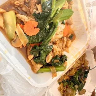 a take out container of food