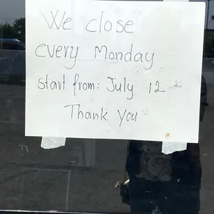 Closed on monday