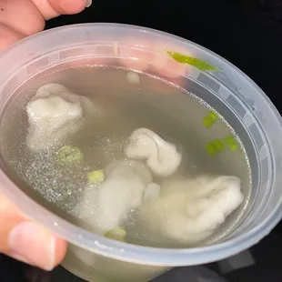 a person holding a bowl of soup