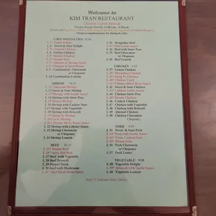 a menu for a restaurant