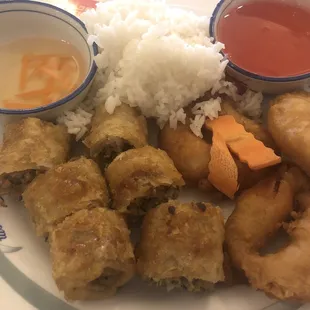 Sweet &amp; Sour Shrimp, Spring Roll &amp; steam rice.